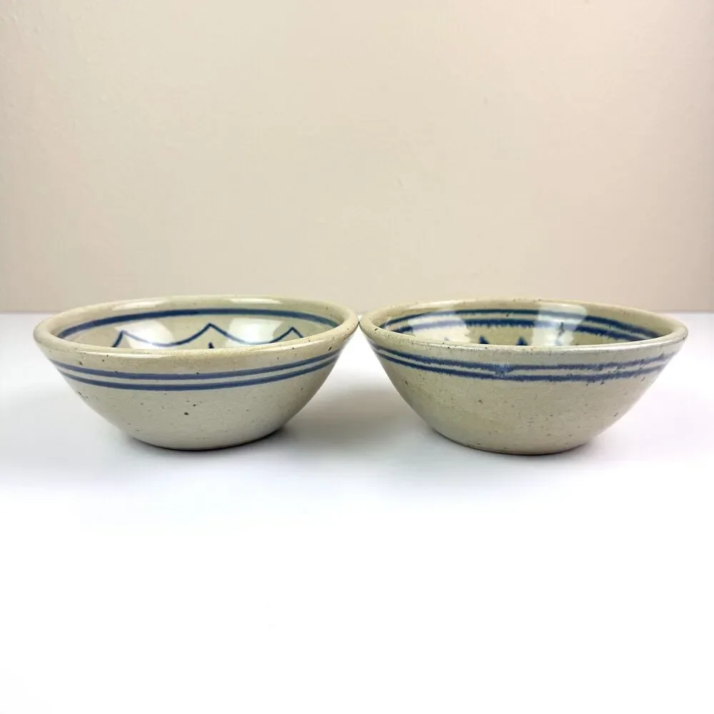 Vintage Studio Pottery Evergreen Fir Tree Bowls / Set of 2 / Folk Art Stoneware